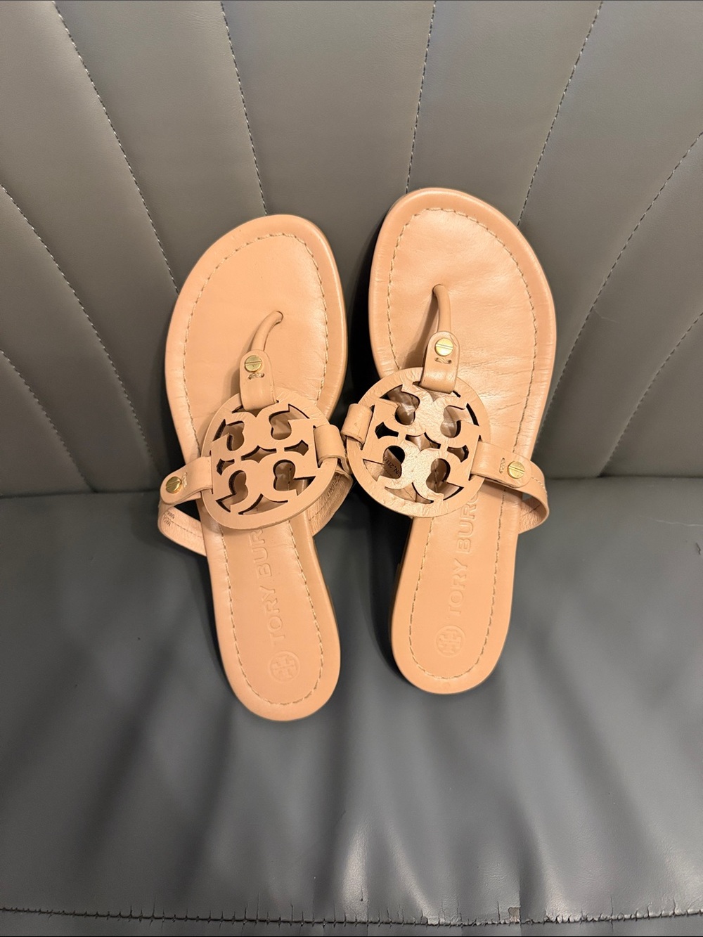 Tory Burch Leather Miller Sandals in Beige - WORN LESS THAN 5X!!